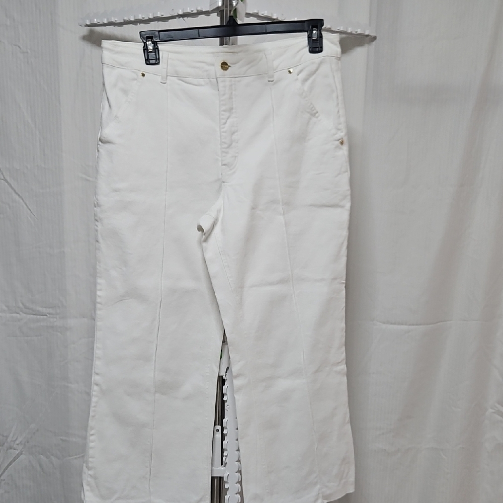 Cache White Wide-Leg Jeans with Front Seams
